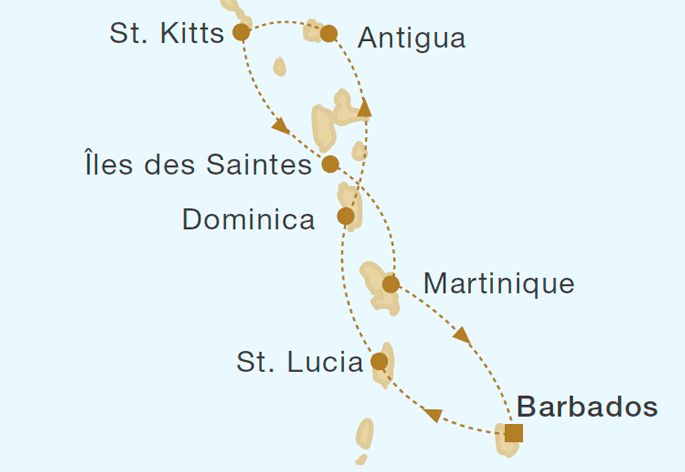 Windward Islands 7 Nights Itinerary Map